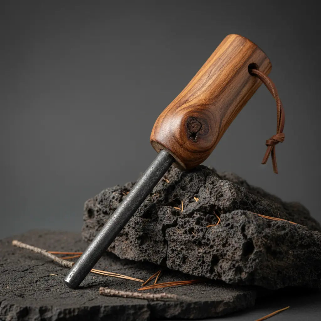 Firesteel en Bois Artisanal | Pierre à Feu Bushcraft & Survie Maison Sylve